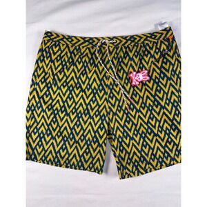 NWT Psycho Bunny Mens Swim Trunks Yellow Blue  Chevron Mesh Lined XXXL 3XL